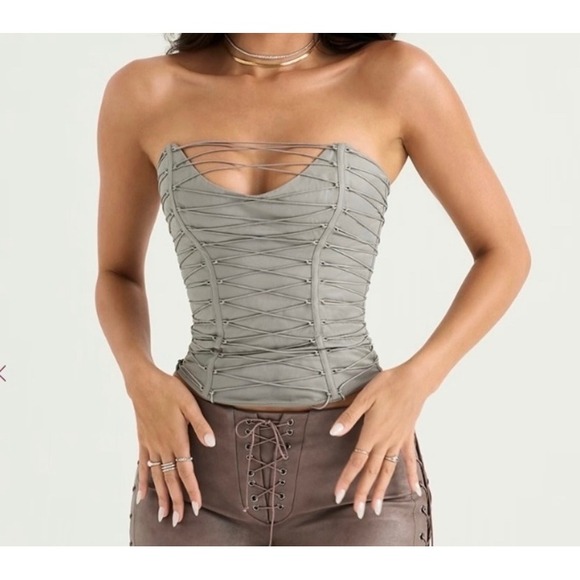 House of CB Mirabelle Smoke Lace Up Corset Women's Size L - Picture 2 of 15